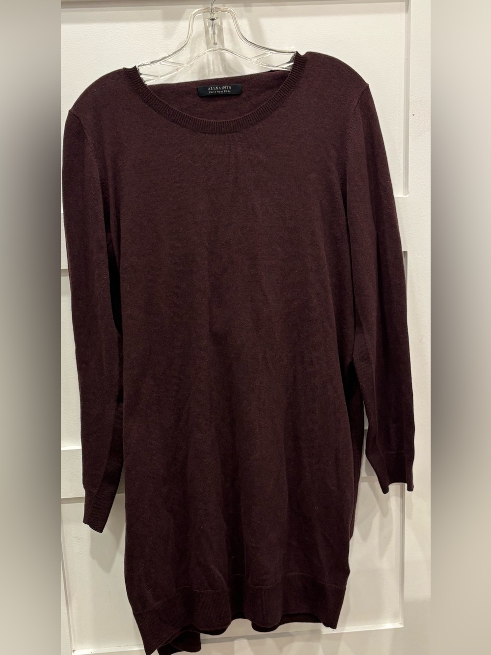 All Saints Womens Burgundy 100% Wool Midi Dress Tunic- Open Draped Back